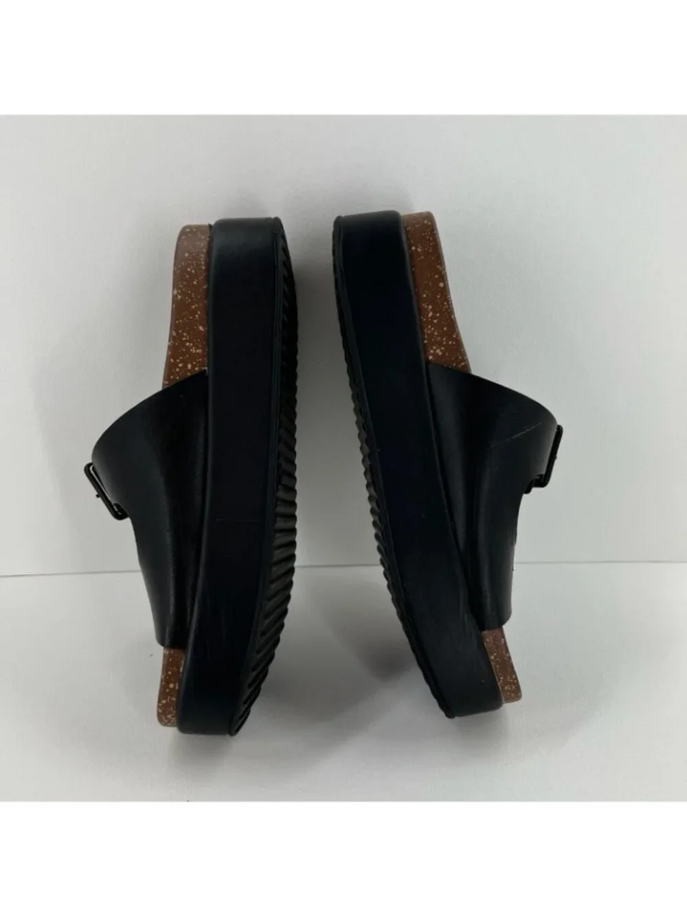 Project Cloud Platform Slide Sandals Womens 8.5 Memory Foam Wedge Leather Black